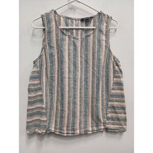 Charlie B Womens Tank Top Size Medium Multi Striped Linen Blend Coastal Resort